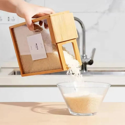 Airtight Food Storage Container with Bamboo Frame, Cereal Dispenser and Rice Storage Container, Airtight Container