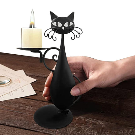 Cat Candle Holder Black Iron, Black Candle Holder