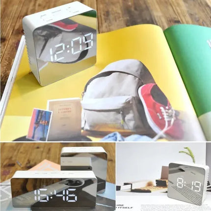 Digital Alarm Clock with Mirror and Nightlight, Battery Alarm Clock