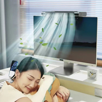 USB Bladeless Desk Fan, Monitor Mounted Personal Cooling Fan with Stepless Speed Control and 60 Degree Airflow for Home Office and Desktop