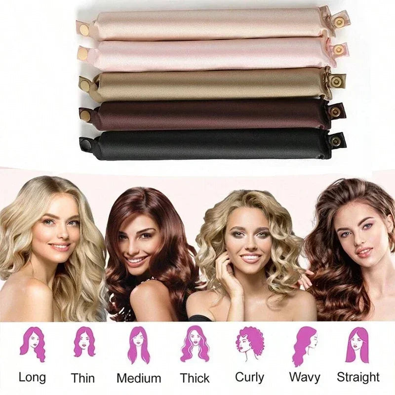 Tuzwa Heatless Hair Curler – Vegan Satin Overnight Curling Rod with Soft Foam Core for No-Heat Curls & Waves, 25cm