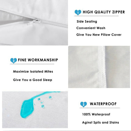 Waterproof Zippered Pillowcase Protector for Standard Pillows, Machine Washable Cover, 19.6 x 27.5 Inches