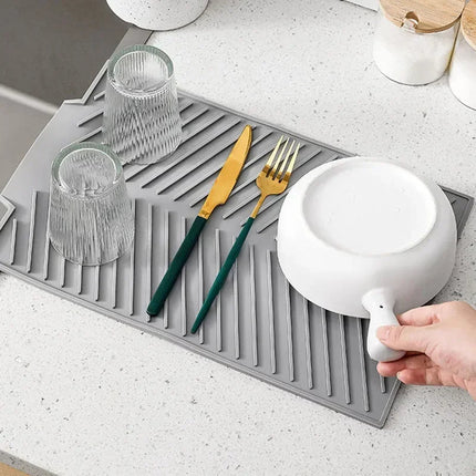 Dish Drying Mat Gray Roll Up, Deep Groove Silicone Dish Drain Mat, Non Slip Kitchen Drying Mat in Small and Large Sizes