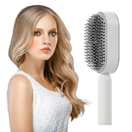 Hair Brush Self Cleaning with Retractable Bristles, Nylon Detangling Brush