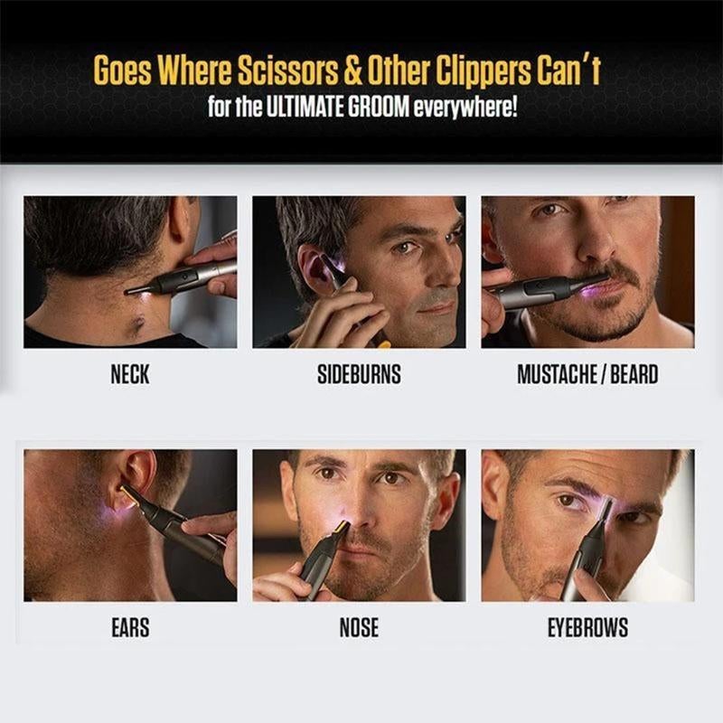 Tuzwa Precision Grooming Trimmer – Cordless Nose, Ear, Eyebrow, Beard & Mustache Detail Trimmer with Stainless Steel Blade & LED Light
