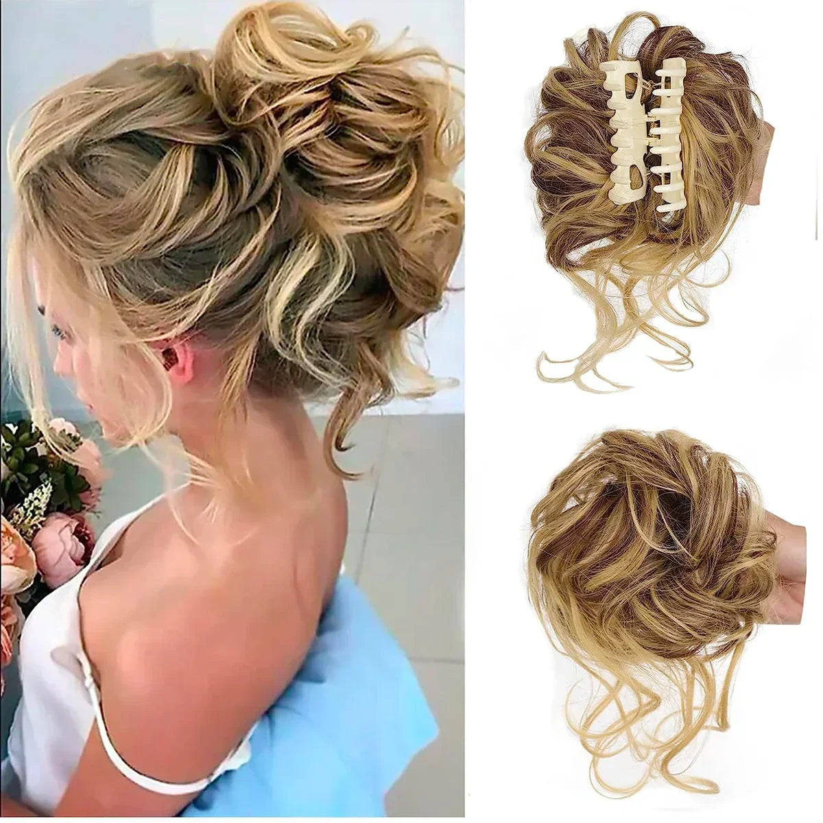 Tuzwa Curly Hair Bun Extension – Clip-In Synthetic Messy Bun Hairpiece, Natural-Look Volume, Multiple Colors