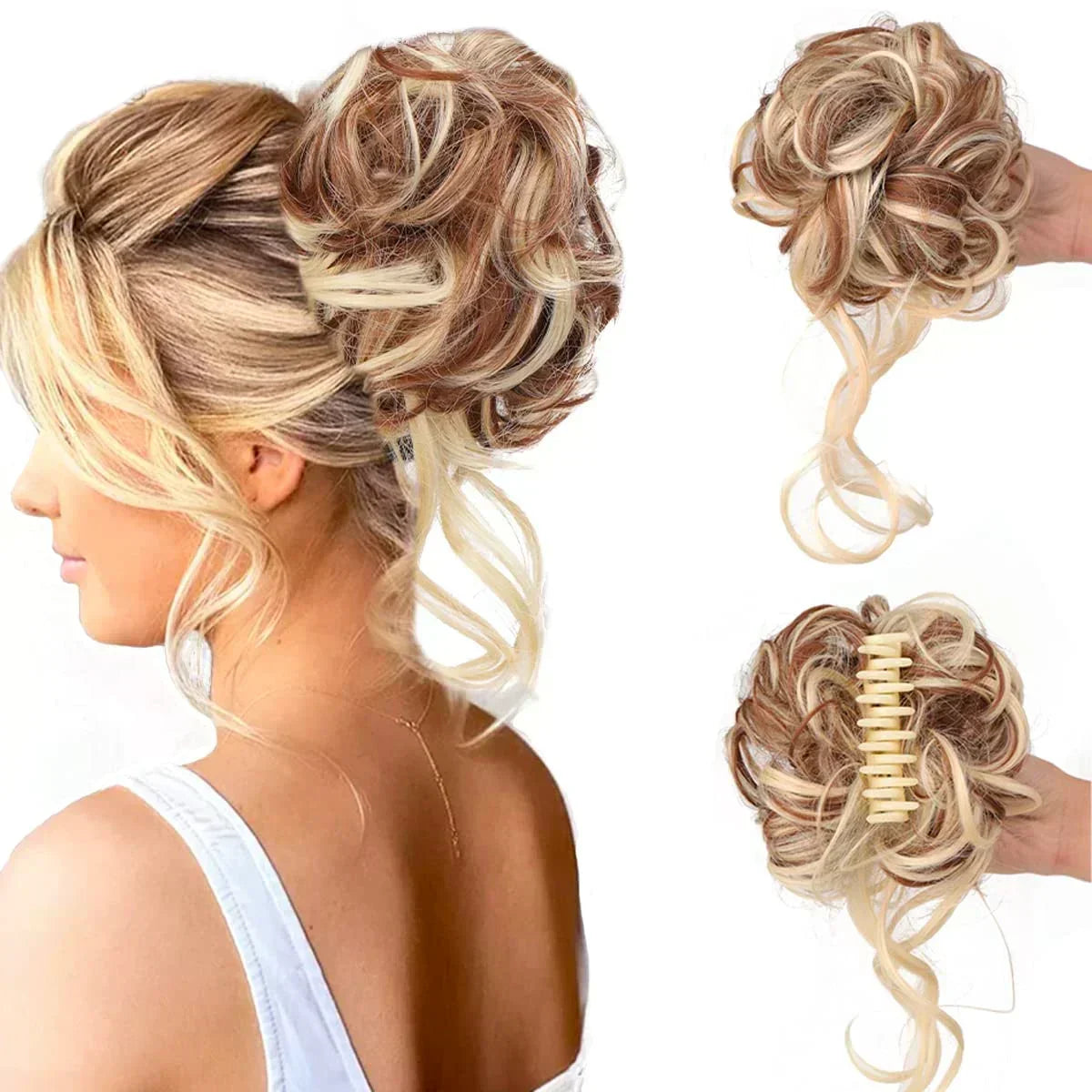 Tuzwa Curly Hair Bun Extension – Clip-In Synthetic Messy Bun Hairpiece, Natural-Look Volume, Multiple Colors