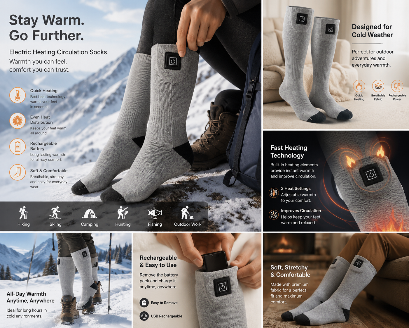 TUZWA Electric Heated Socks | Rechargeable Winter Heating Socks with Fast Heat Technology | Warm Thermal Socks for Hiking, Skiing & Outdoor Activities