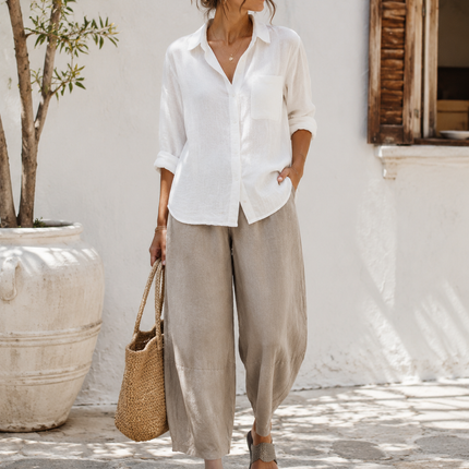 Women's Linen Leisure Pants, Lightweight Breathable Casual Summer Trousers, Sizes S to 5XL in Four Colours