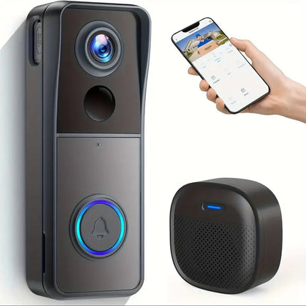 Wireless WiFi video doorbell camera, 1080p HD with 166 degree lens, two way talk, PIR motion alerts and chime