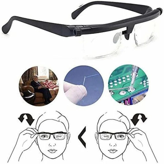 Tuzwa Adjustable Focus Glasses – Variable Focus Eyewear for Near & Far Viewing with Customizable Lens Adjustment