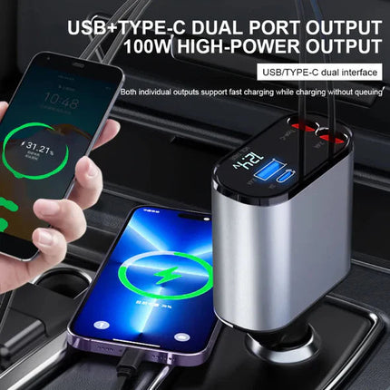 Retractable Car Charger, Car Phone Charger with Extra Ports
