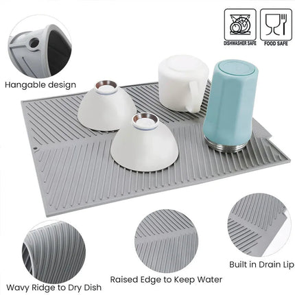 Dish Drying Mats Silicone Foldable, Countertop Drainer Pad with Drain Lip – image 4