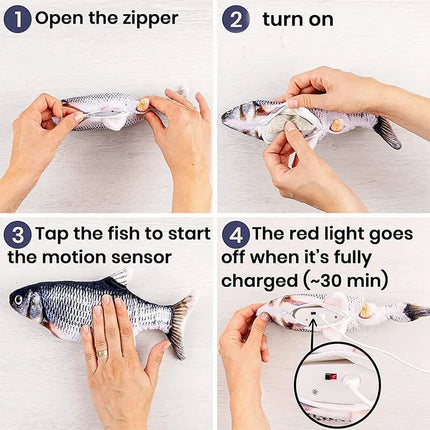 USB Rechargeable Interactive Cat Toy Fish, Lifelike Flopping Kicker Fish with Cotton Plush Cover in Carp and Salmon for Indoor Cats