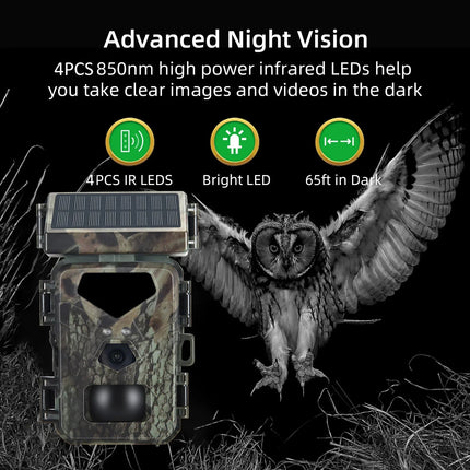 Solar Trail Camera with Night Vision, Waterproof Camera for Hunting