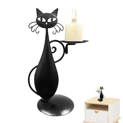 Cat Candle Holder Black Iron, Decorative Candlestick Holder with Tail Handle for Pillar Candles – image 4