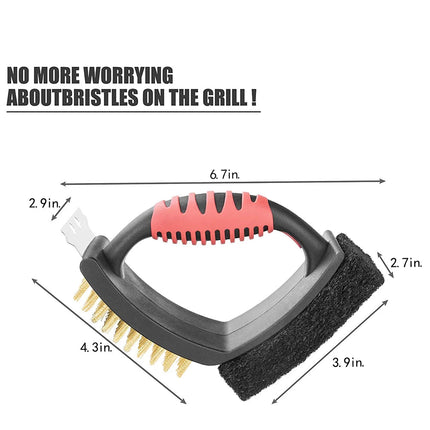 Barbecue Grill Brush with Brass Bristles and Scraper, Outdoor Grill Accessories