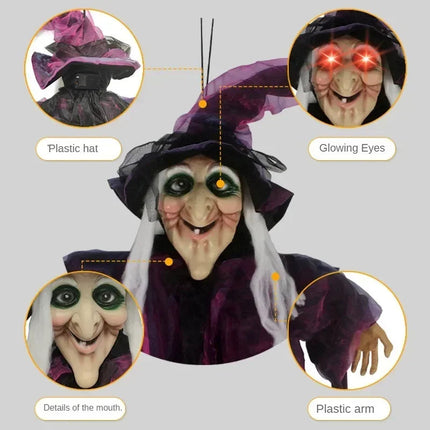 Halloween Decorations Outdoor, Animated Halloween Witch Decor with Glowing Eyes and Sound