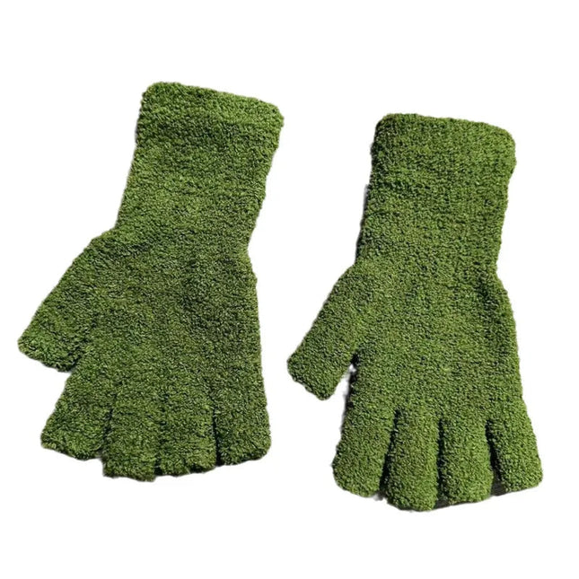 Fingerless Gloves Women and Men, Coral Fleece Lined Knit Gloves for Winter