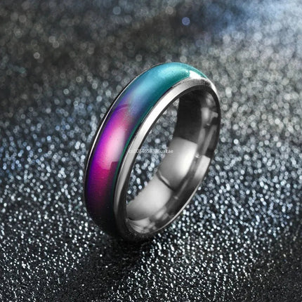 Mood Rings for Women and Men, Color Changing Emotion Ring in Polished Alloy, Unisex Couples Gift Band Ring