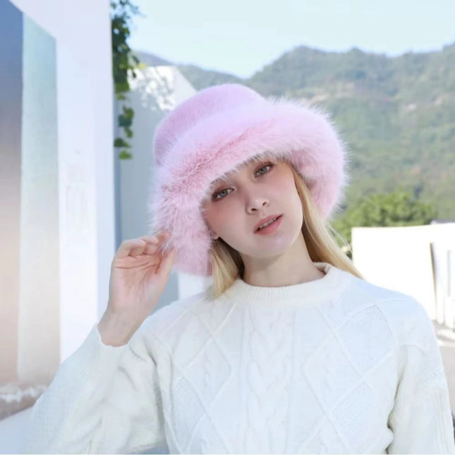 Bucket Hat for Women, Faux Fur Bucket Hat