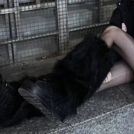 Faux Fur Leg Warmers Boot Covers for Women, Fluffy Ankle Warmers in Black, S M and L Lengths