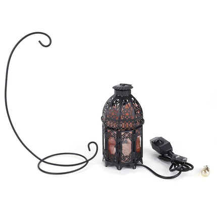Vintage Iron Salt Rock Tabletop Lamp, Natural Crystal Night Light with Warm White Bulb, 12.2 Inch Bedroom Decor Lamp
