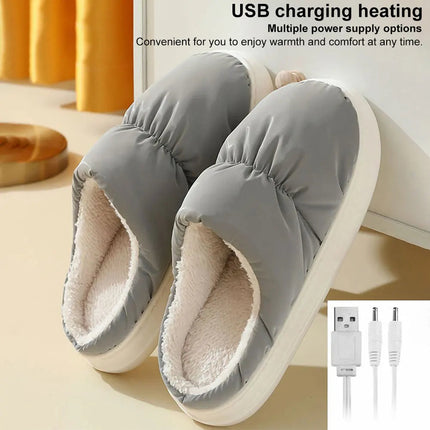 USB Heated Slippers for Men and Women, Electric Foot Warmer with Soft Plush Lining, Unisex One Size Winter House Shoes for Home and Office