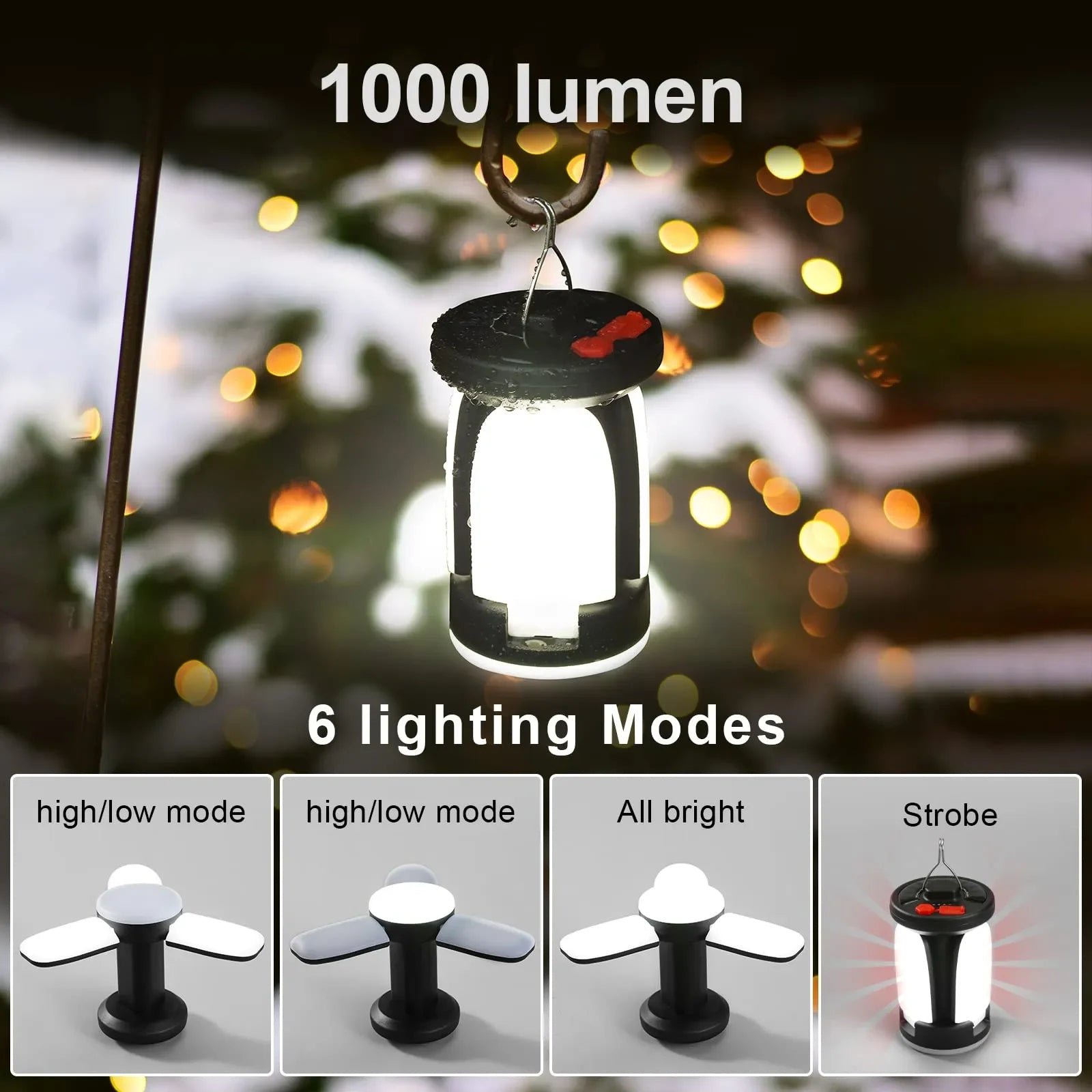 Tuzwa Solar Camping Lantern – 500LM USB Rechargeable Folding LED Light, 6 Modes, 2400mAh Battery for Outdoor Use