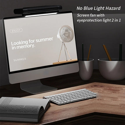USB Bladeless Desk Fan, Monitor Mounted Personal Cooling Fan with Stepless Speed Control and 60 Degree Airflow for Home Office and Desktop
