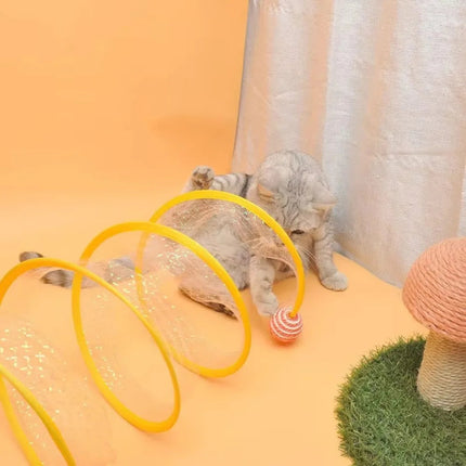 Collapsible Cat Tunnel, Spring Cat Toy for Indoor Play