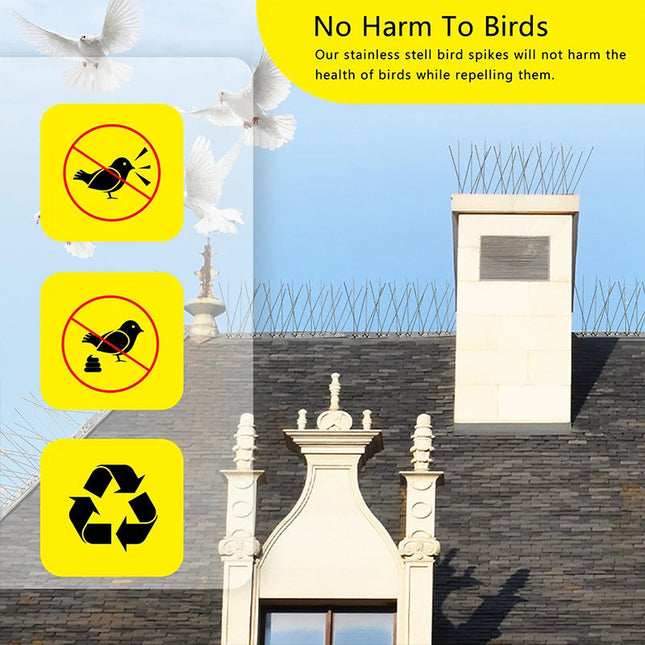Outdoor Stainless Steel Bird Spikes, Bird Deterrent Spikes for Fence and Roof