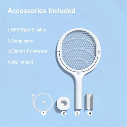 Bug Zapper Racket, Rechargeable Electric Fly Swatter with Stand