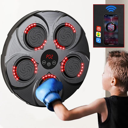 Wall Mounted Music Boxing Machine, Bluetooth Reaction Light Punching Trainer with Adjustable Speed and Modes, No Drill Home Setup