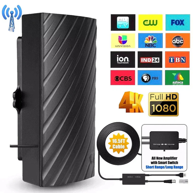 Indoor TV Antenna, Digital TV Antenna for Smart TV, Compact High Gain Antenna with Coaxial Cable for Local Channels