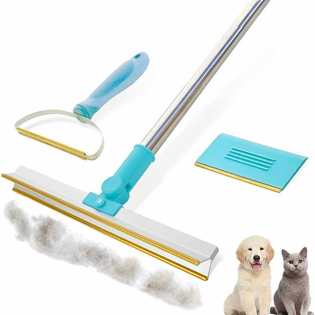 Pet Hair Remover Set with Handheld Remover and Travel Scraper, Carpet Rake for Pet Hair with 28 to 56 Inch Handle