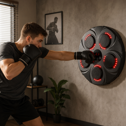 Wall Mounted Music Boxing Machine, Bluetooth Reaction Light Punching Trainer with Adjustable Speed and Modes, No Drill Home Setup
