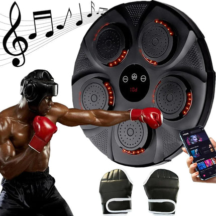 Wall Mounted Music Boxing Machine, Bluetooth Reaction Light Punching Trainer with Adjustable Speed and Modes, No Drill Home Setup