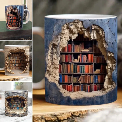 Ceramic Coffee Mug, 3D Library Bookshelf Ceramic Mug – image 5
