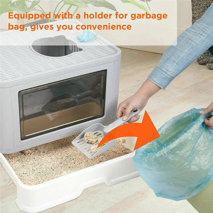 Cat Litter Box with Drawer, Foldable Litter Box with Scoop Holder