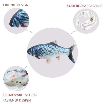 USB Rechargeable Interactive Cat Toy Fish, Lifelike Flopping Kicker Fish with Cotton Plush Cover in Carp and Salmon for Indoor Cats