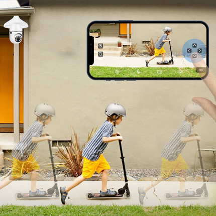 Wireless light bulb security camera, HD WiFi bulb cam with 355 degree pan, night vision and two-way audio