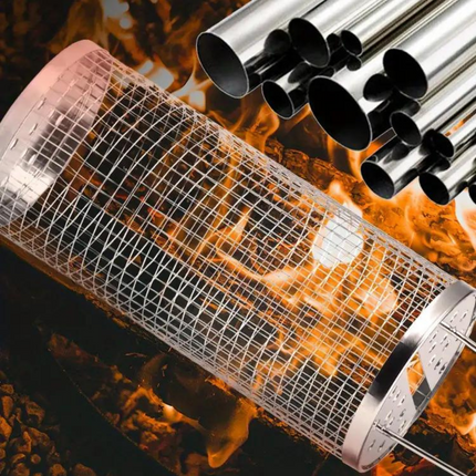 Grill Basket for Fish and Shrimp, Round Stainless Steel BBQ Grill Basket with Locking Lid and Long Handle – image 5