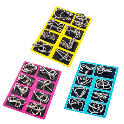 Metal Brain Teaser Logic Puzzles for Adults and Kids, 8 Piece Metal Puzzle Rings