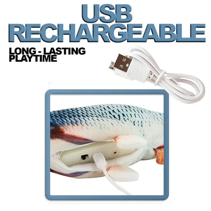 USB Rechargeable Flopping Fish Toy for Cats and Dogs, Motion Sensor Interactive Kicker Pet Toy for Indoor and Outdoor Play