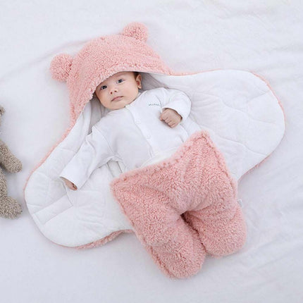 Baby Swaddle Sleeping Bag with Bear Hoodie, Newborn Swaddle Wrap, Double-Sided Flap – image 5