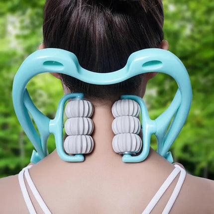 Manual Neck Massager with 6 Kneading Rollers, Neck and Shoulder Massager for Stiff Neck Relief, Acupressure Massager