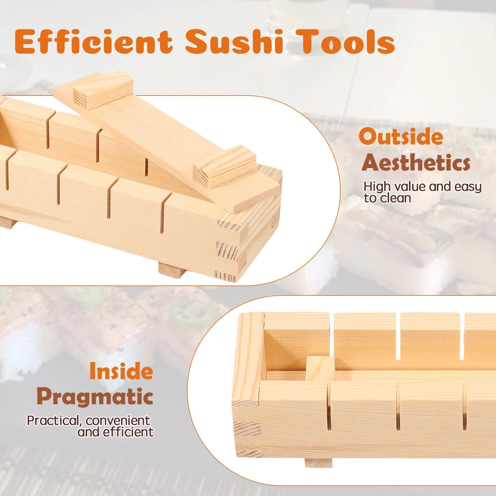 Tuzwa Wooden Sushi Maker Press – Traditional Sushi Mold for Homemade Rolls & Pressed Sushi, 21cm Kitchen Tool
