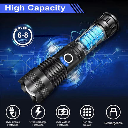 High Lumen Rechargeable Flashlight, Waterproof Flashlight for Camping and Hunting