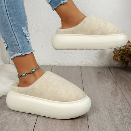 Warm Plush Indoor Winter Slippers for Women, Cozy Anti-Slip Slip On House Shoes in Soft Beige and Brown Fleece